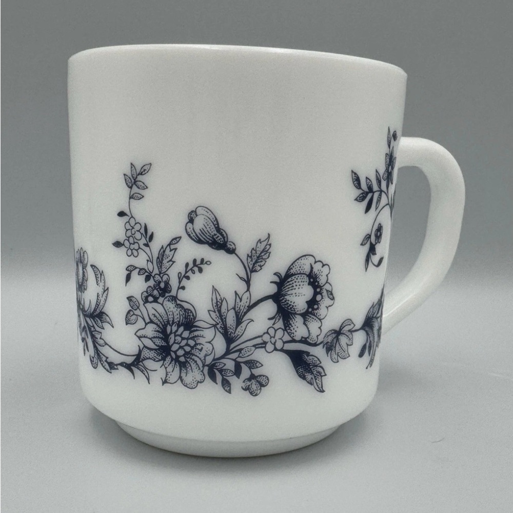 Vintage Arcopal France Mug Glenwood Blue White Floral Milkglass Coffee Cup
